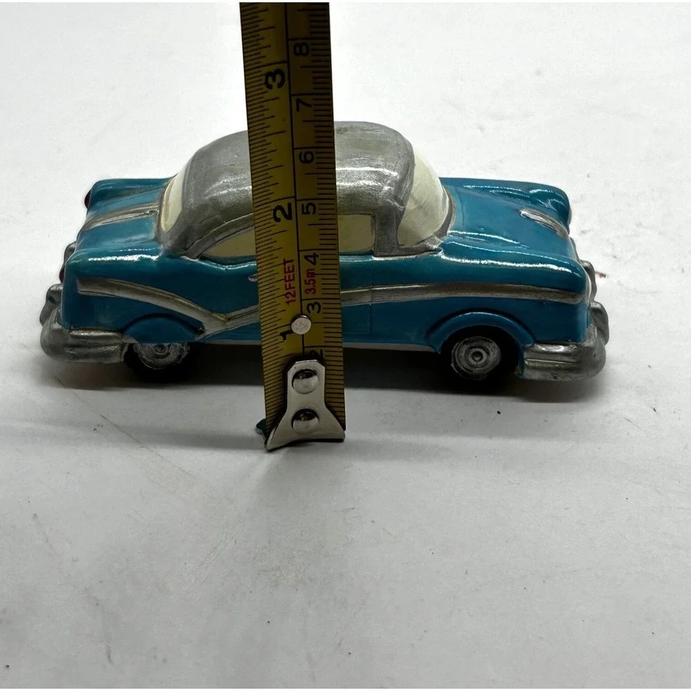 Vintage Plaster Chalkware Blue and Silver Painted Car 4 1/2